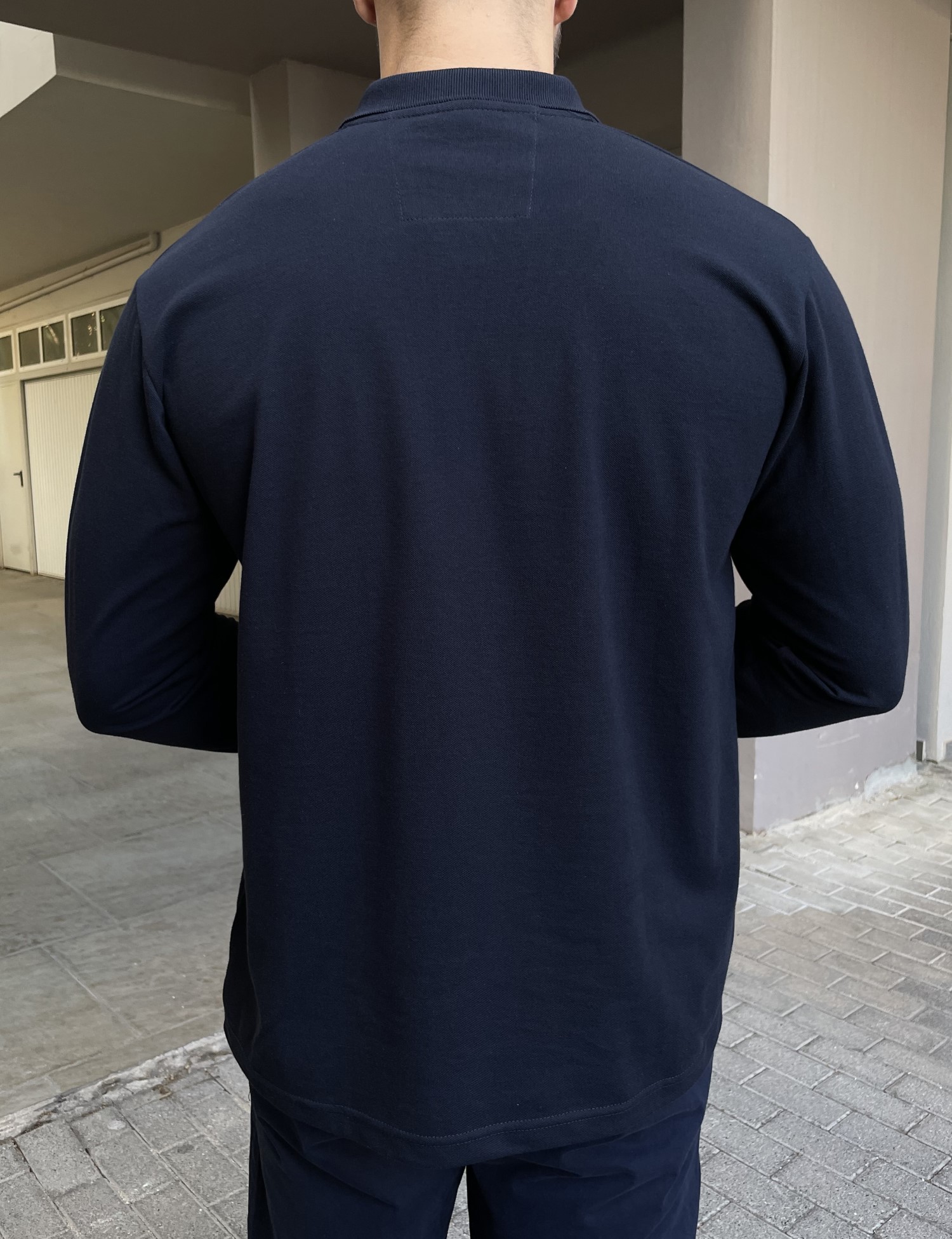 Everbest Ανδρική μπλε navy πικέ Polo μακρυμάνικη μπλούζα Plus size 2610200B φωτογραφία